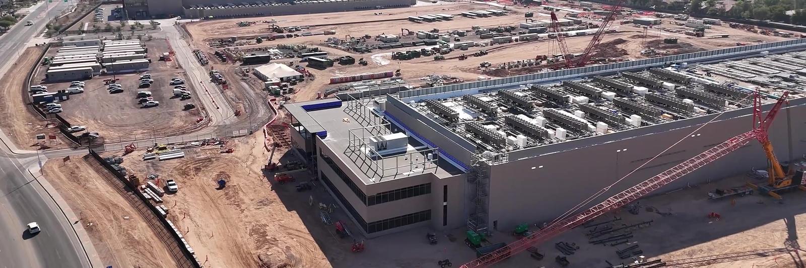 Aerial view of a large data center under construction
